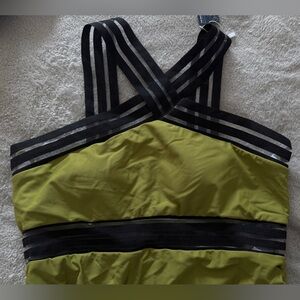 Olive Green Maternity Swimsuit with Black Strappy Accents